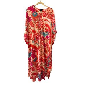 Natori Womens Floral Print Kaftan Dress S Polyester Lounge Bold